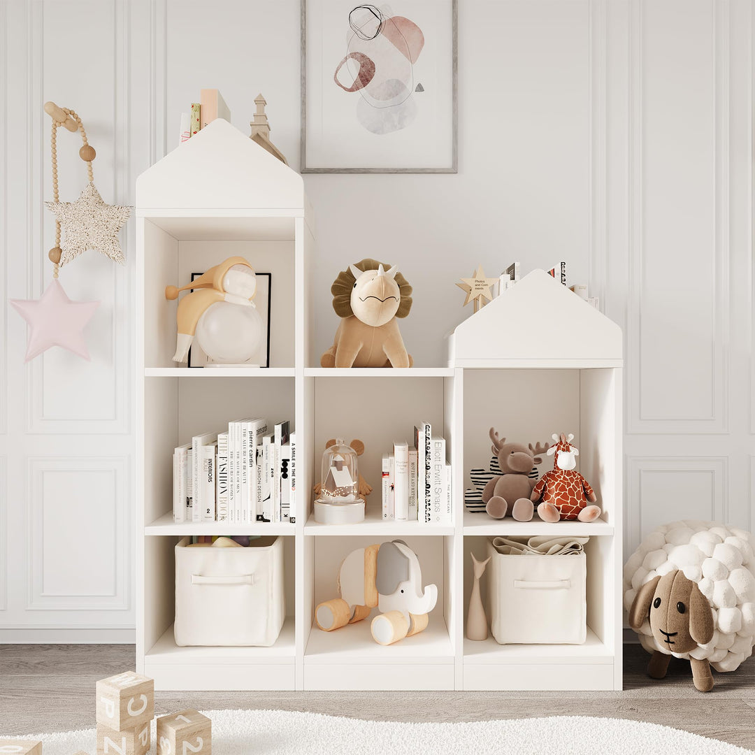 Litake Spielzeugregal Kinderregal mit 9 Fächern, Bücherregal Kinder und Spielzeugregal 2-in-1 Spielh