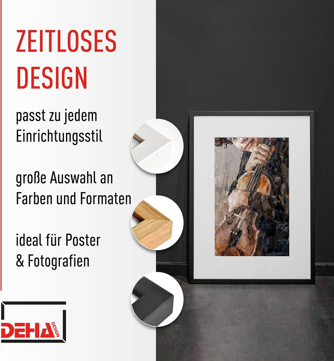 DEHA Design Bilderrahmen Fontana, 40x50 cm, Holz Schwarz, bruchsicheres Acrylglas, für Poster und Bi