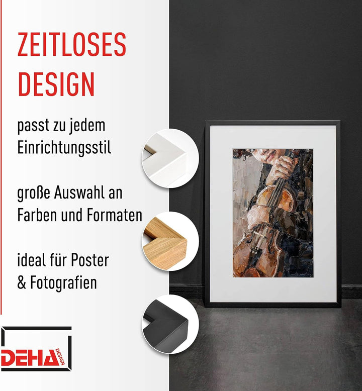 DEHA Design Bilderrahmen Fontana, 40x50 cm, Holz Schwarz, bruchsicheres Acrylglas, für Poster und Bi