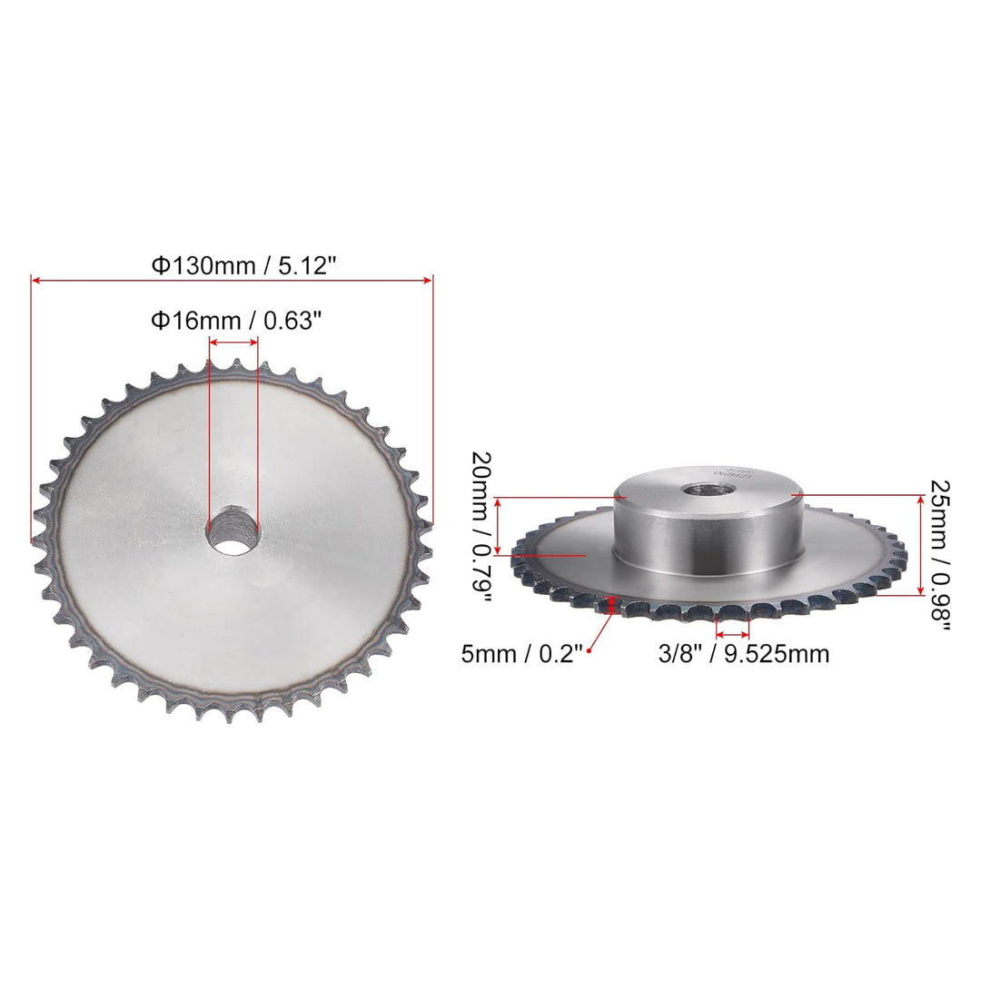sourcing map 42 Zähne Kettenrad Typ B Einzelstrang 3/8" Teilung 16mm Bohrung A3 Kohlenstoffstahl für