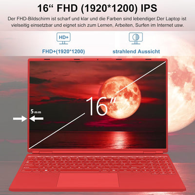 AOCWEI Laptop 16 zoll 12GB RAM 512GB ROM Erweiterungen 2,5" 1 TB SSD, Laptop Win 11 mit 4-Core CPU N