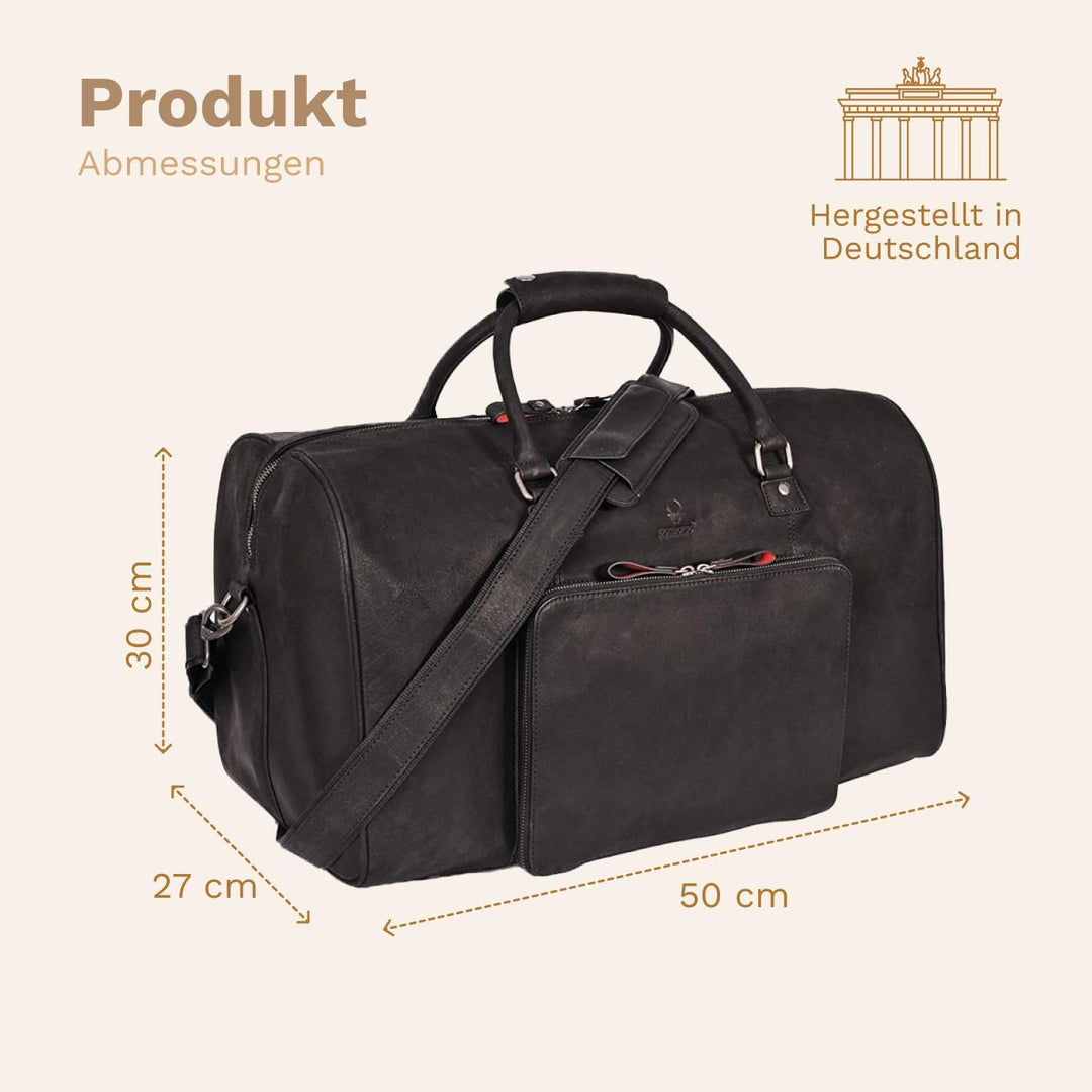 DONBOLSO® Weekender Neapel - Hochwertige Reisetasche Herren gross - Leder Reisetasche Schwarz - Grös