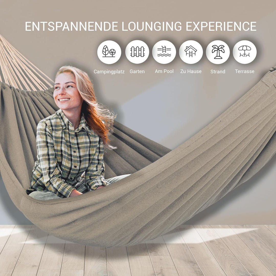 Kronenburg Mehrpersonenhängematte 210 x 150 cm, Belastbarkeit bis 300 kg – Indoor &amp; Outdoor Hängemat
