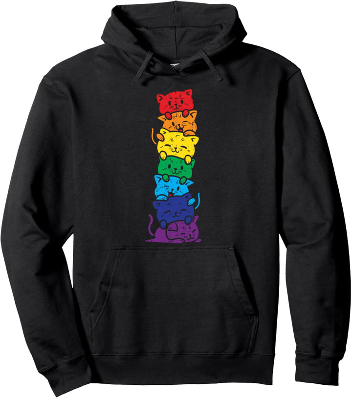 Cat Stack Rainbow Gay Pride Cute LGBT Animal Pet Lover Gift Pullover Hoodie
