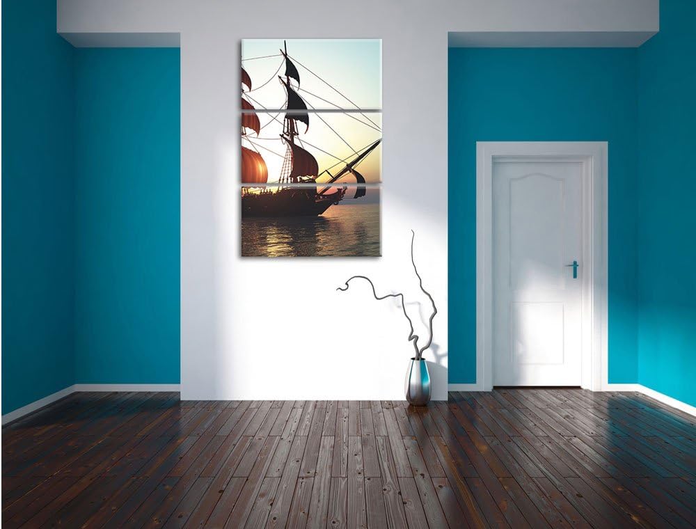 Pixxprint Altes Segelschiff 3Teiler 120x80 cm Leinwandbild Wandbild Kunstdruck