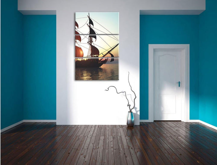 Pixxprint Altes Segelschiff 3Teiler 120x80 cm Leinwandbild Wandbild Kunstdruck