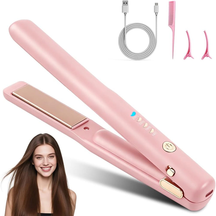 2 In 1 Mini Glätteisen Kabellos und Lockenstab, Hair Straightener, 4 Temperaturen, Wiederaufladbare