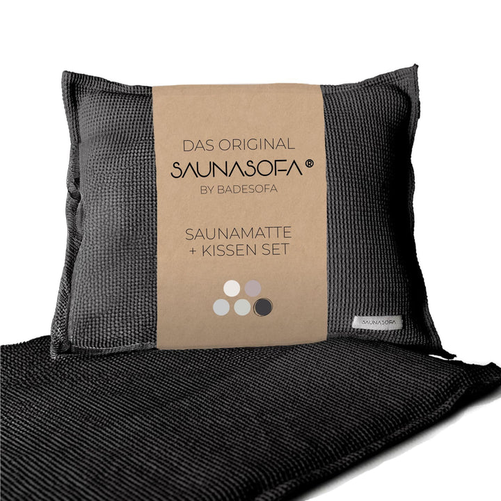 SAUNASOFA® von BADESOFA® | Extra bequeme Sauna-Matte mit Kissen | Einfacher Transport dank Tragegurt