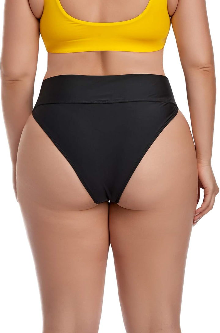 Women Vintage High Waisted Bikini Bottoms Brazilian Ruched High Cut Tankini Panites L Schwarzer Butt