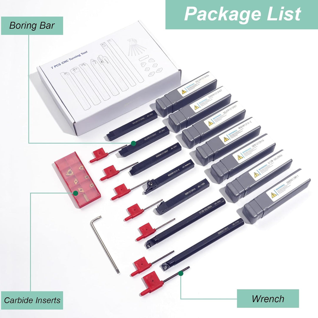 21 Stück Drehmeissel mit Wendeplatten Bohrstange Drehmeisselhalter Set, 7 x Drehmaschinen-Halterung,