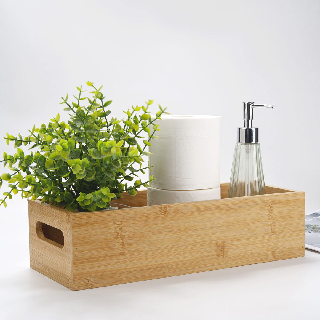 Badezimmer Aufbewahrungskorb, Bambus Toilettenpapier Korb, Holz Badezimmer Organizer mit Griffen (38