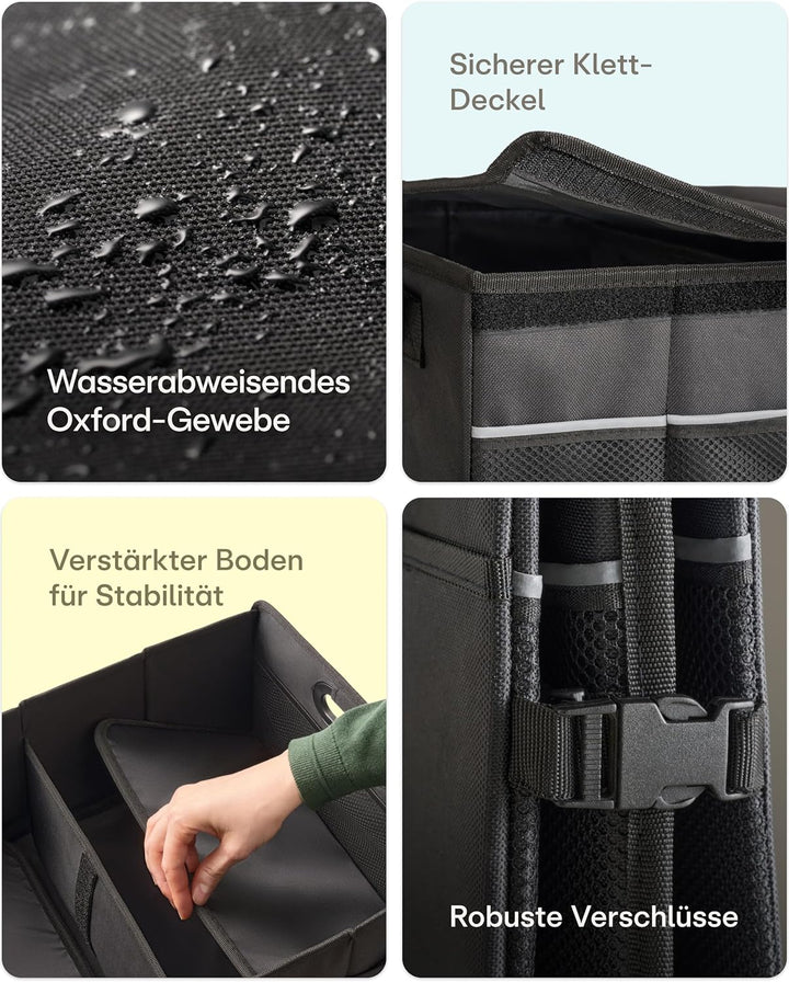 Praknu 45L Auto Kofferraum Organizer Faltbar mit Deckel – auf 20 L anpassbar – 3 Fächer mit 11 Tasch