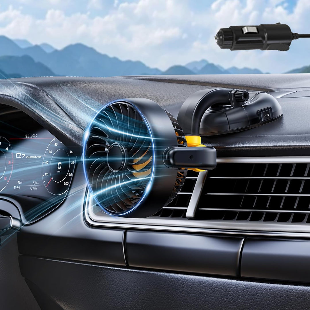 12V Auto Lüfter zur Fahrzeugkühlung - Zigarettenanzünder-Dashboard-Lüfter mit bürstenlosem Motor - 1
