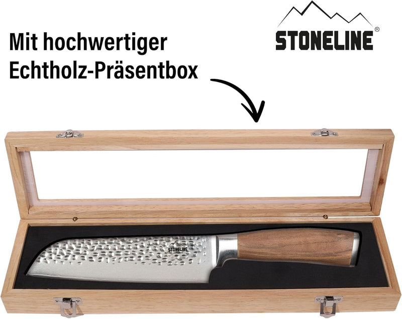 STONELINE Hammerschlag Damastmesser Santoku Messer extrem scharfe 16,5 cm Klinge aus 67 Lagen, Damas