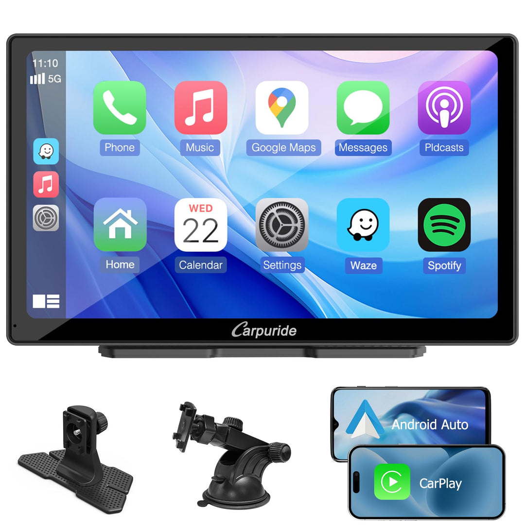 CARPURIDE C98 Kabelgebundenes/Kabelloses Carplay & Android Auto Tragbares Autoradio, 9-Zoll-HD-Touch