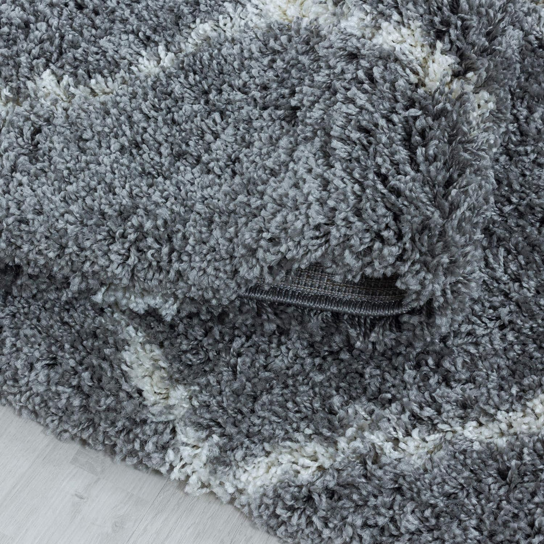 Shaggy Runder Hochflor Teppich Wohnzimmer Schlafzimmer Teppich Rund Deko Rautenmuster Modernes Desig