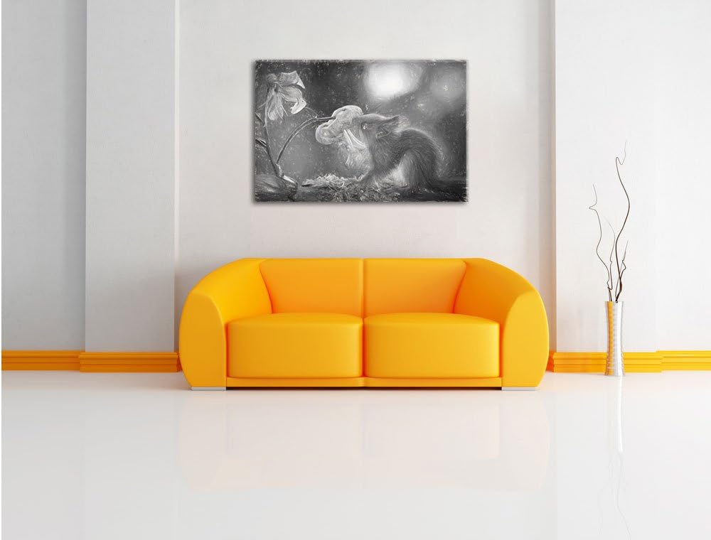 Pixxprint Eichhörnchen riecht an Einer Blume als Leinwandbild/Grösse: 100x70 / Wandbild/Kunstdruck/f