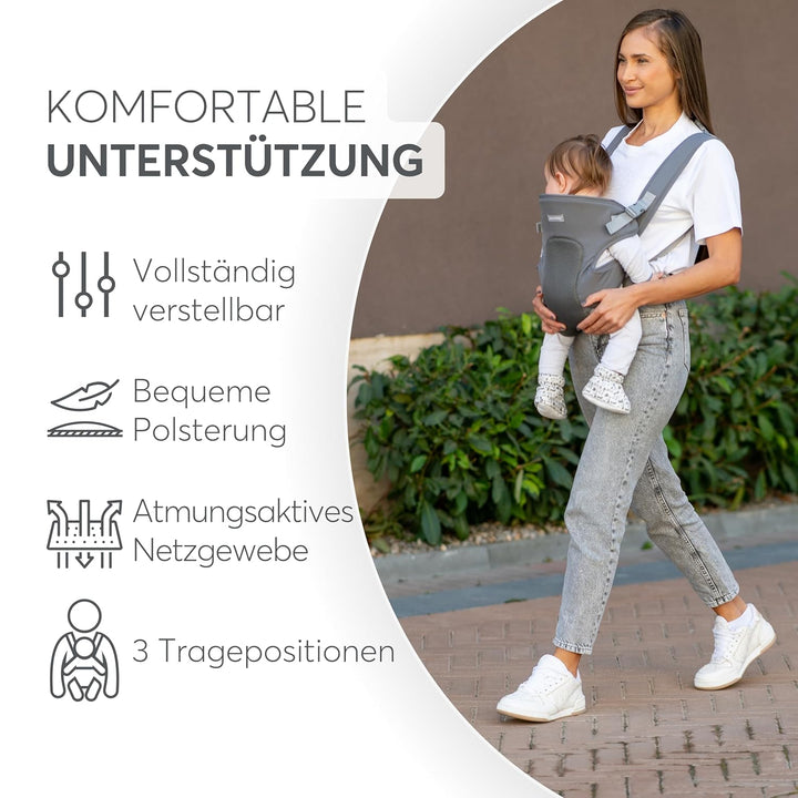 KikkaBoo Babytrage Neugeborenes MYRA, Ab 3 Monaten, Ergonomisch & Bequem, Für Babys bis 9 kg, 3 Trag