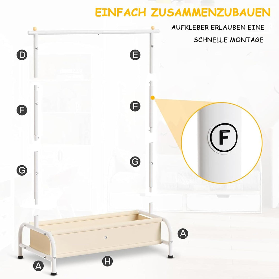 MISSLO Kleiderständer Kinder mit Korb, Klein Kleider Aufbewahrung Kleiderstange für Kleinkinder, Sch