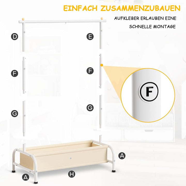 MISSLO Kleiderständer Kinder mit Korb, Klein Kleider Aufbewahrung Kleiderstange für Kleinkinder, Sch