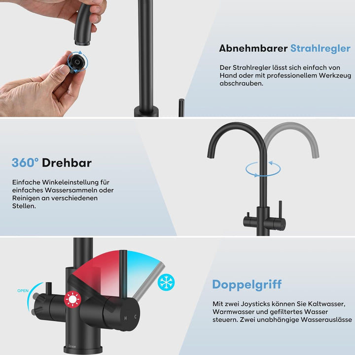 3 Wege Küchenarmatur Küche, Wasserfilter Wasserhahn für Trinkwasser Küchenspüle, Trinkwasserhahn mit