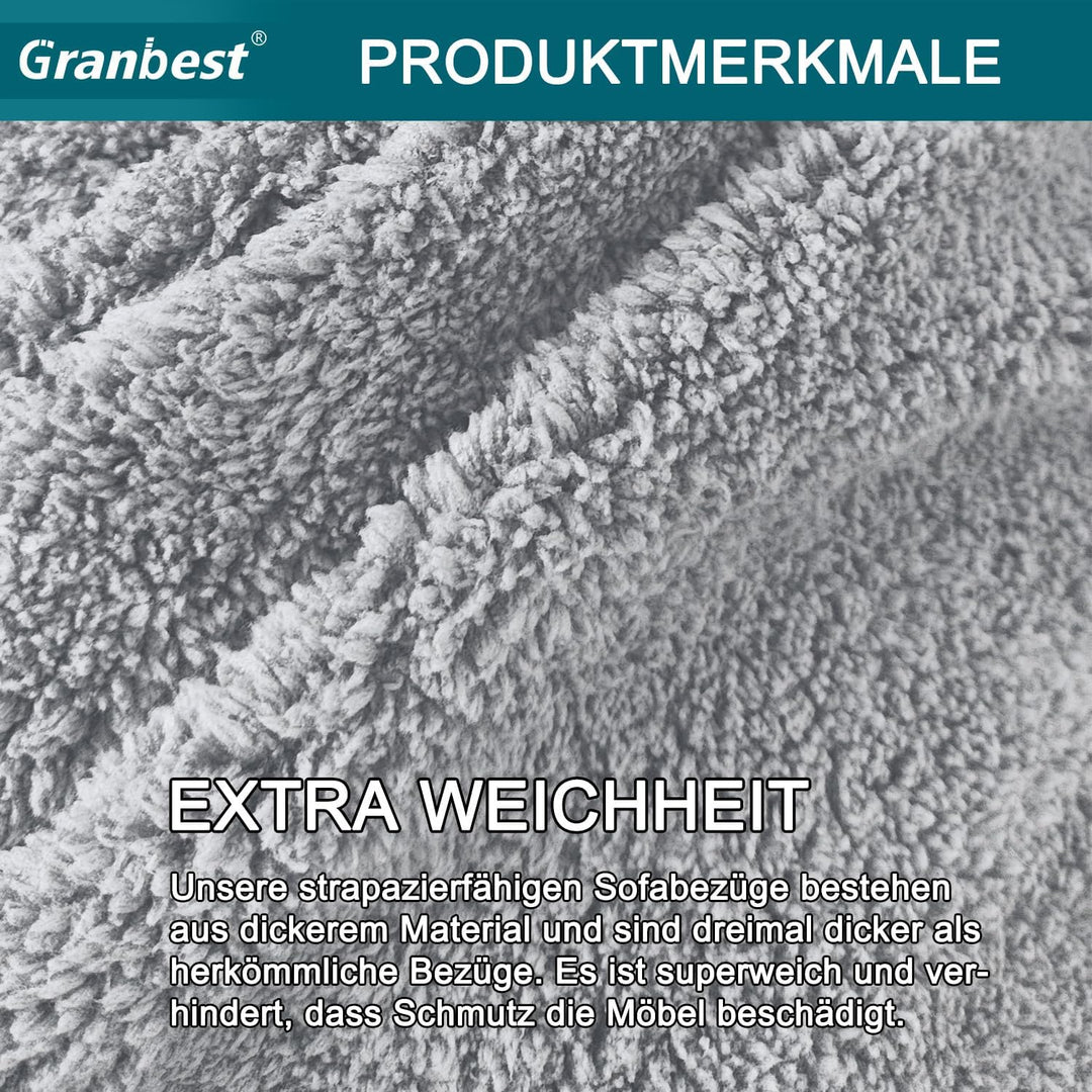 Granbest Super Thick Samt Sofabezug 3 Sitzer Anti-Rutsch Durable Couchbezug mit Elastischem Riemen 4