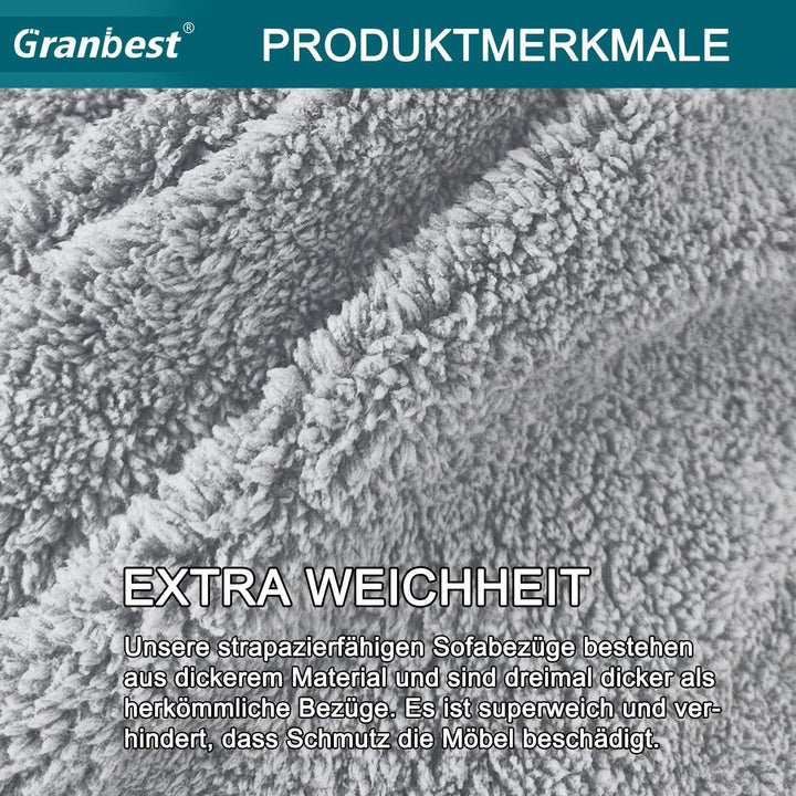 Granbest Super Thick Samt Sofabezug 3 Sitzer Anti-Rutsch Durable Couchbezug mit Elastischem Riemen 4