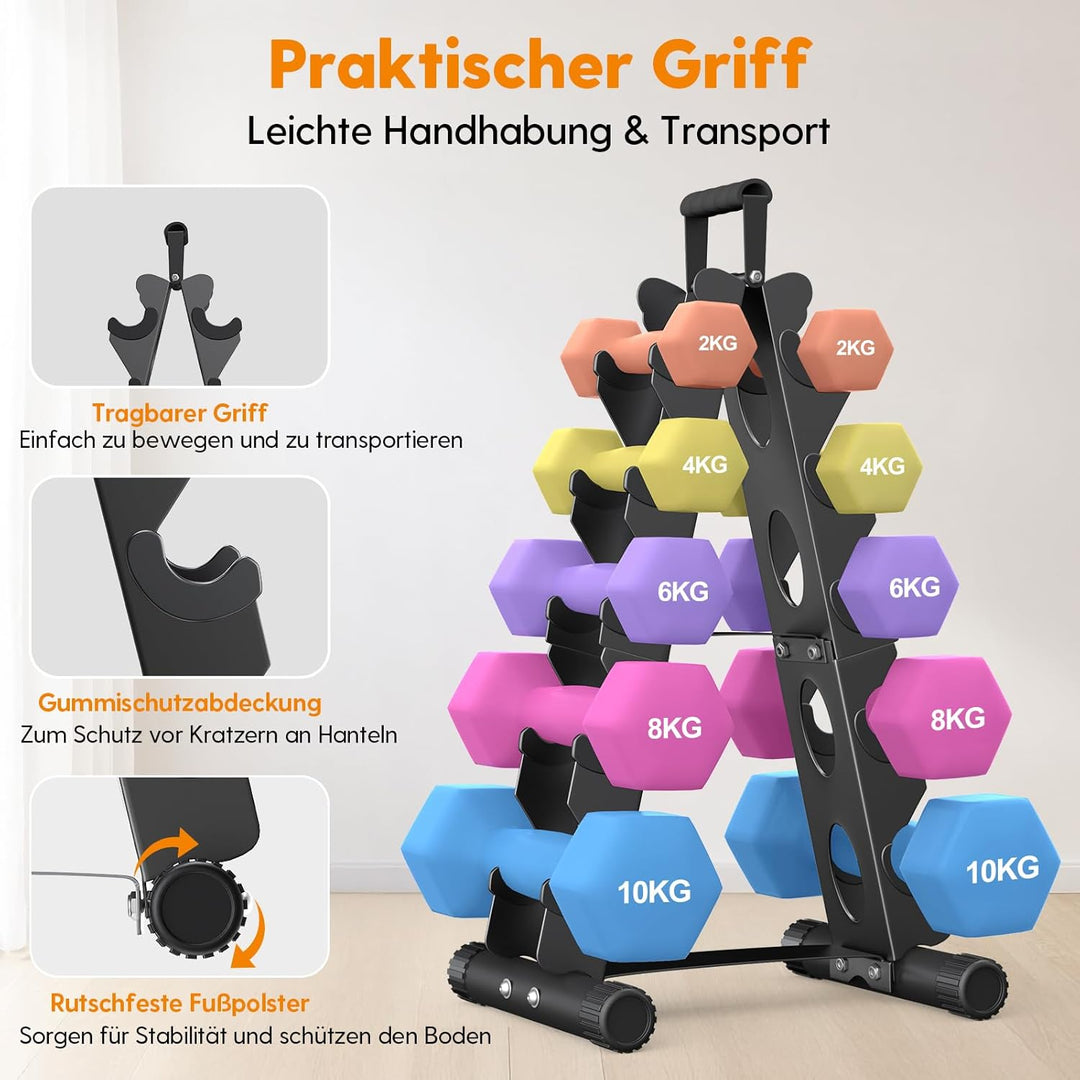 5-Etagen Hantelständer aus Metall, A-Rahmen Design mit Griff, Platzsparendes Fitness-Rack für Home-G