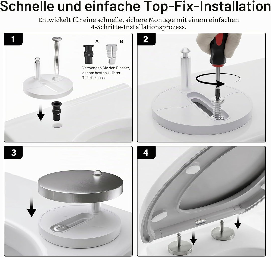 WC-Sitz Soft Close, Soft Close WC-Sitz mit Schnellverschluss für einfache Reinigung, Standard-Klo-To