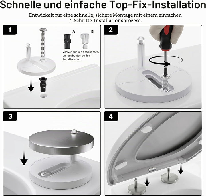 WC-Sitz Soft Close, Soft Close WC-Sitz mit Schnellverschluss für einfache Reinigung, Standard-Klo-To