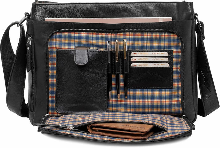 Marc Peter® Bergen leder Umhängetasche für Herren Damen | 15.6 Zoll Laptoptasche | Aktentasche aus e