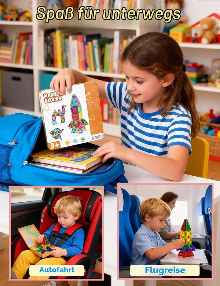 Magnetische Fliesen 60 Stück, Mini Magnetbausteine ReiseSet, Magnetbausteine für Kinder Kreatives Sp