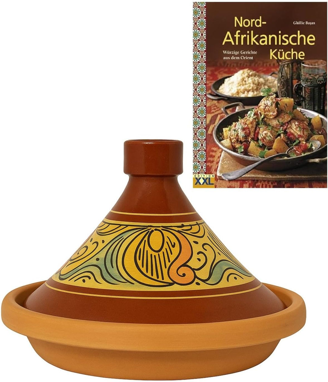 Marokkanische Tajine Topf zum Kochen | Schmortopf glasiert Chaouen Ø30cm 4-5 Personen | inklusive Re