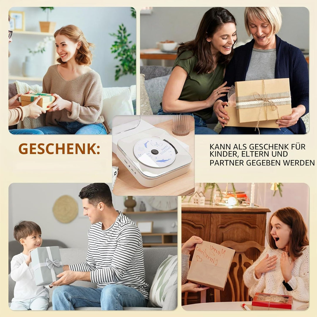 Tragbarer CD-Player mit transparentem Deckel, Lautsprecher, Bluetooth, USB-Anschluss