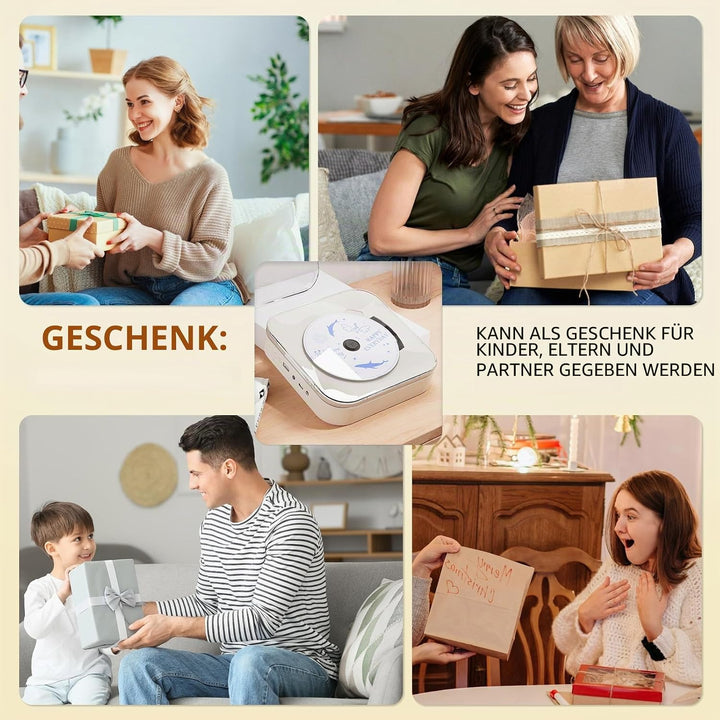 Tragbarer CD-Player mit transparentem Deckel, Lautsprecher, Bluetooth, USB-Anschluss