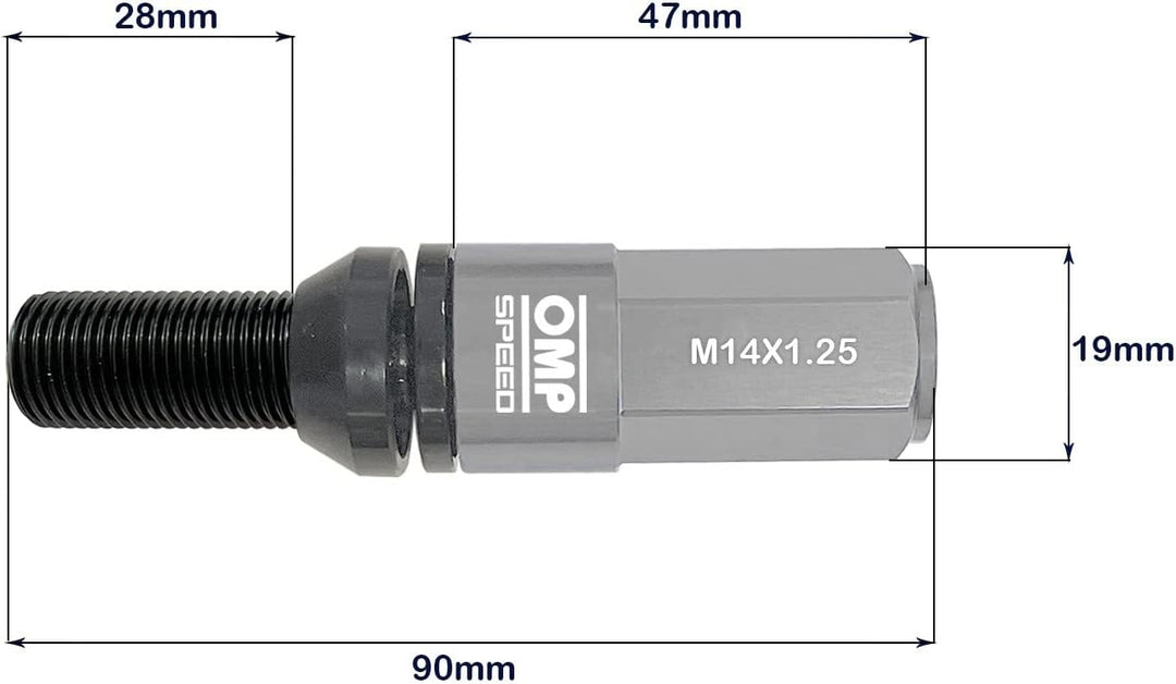 OMP SPEED - Set Performance-Schrauben mit Aluminiumschutz, M14X1.25, HEX: 17-19, L: 28 mm, Farbe: gr