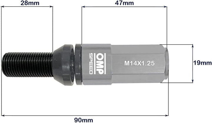 OMP SPEED - Set Performance-Schrauben mit Aluminiumschutz, M14X1.25, HEX: 17-19, L: 28 mm, Farbe: gr