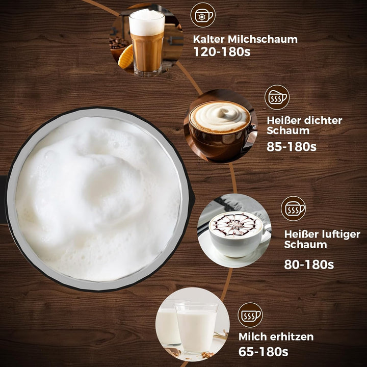 YASHE 4-IN-1 Edelstahl Milchaufschäumer, 10oz/300ml Milchschäumer für Perfekte Lattes, Cappuccinos,
