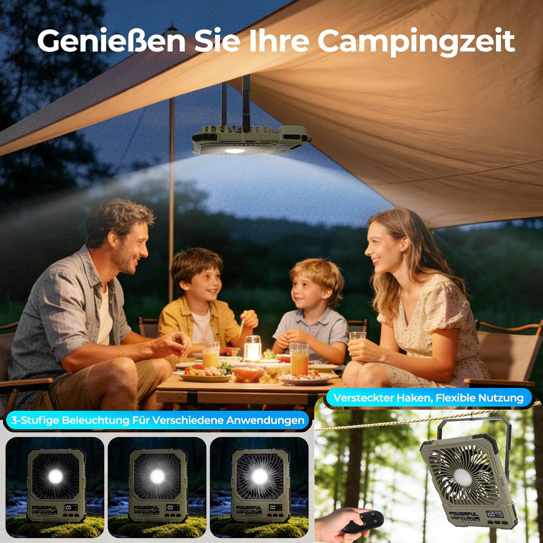FORMIZON Camping Ventilator mit Licht, 20000mAh USB Ventilator Leise 17-85 Std 5 Geschwindigkeiten A