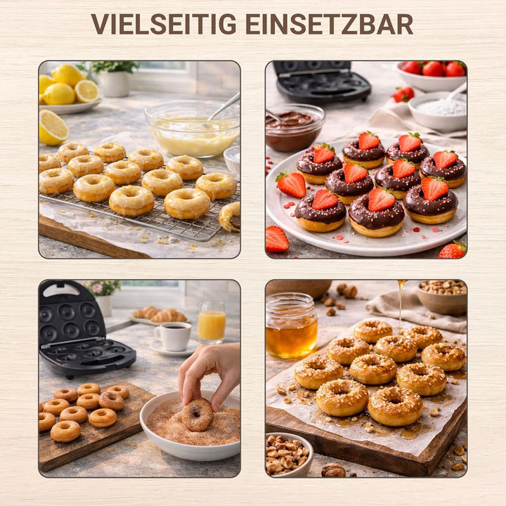 Syntrox Germany SM-1300W-Donut Maker für 6 Donuts - Mit antihaftbeschichteten Wechselplatten
