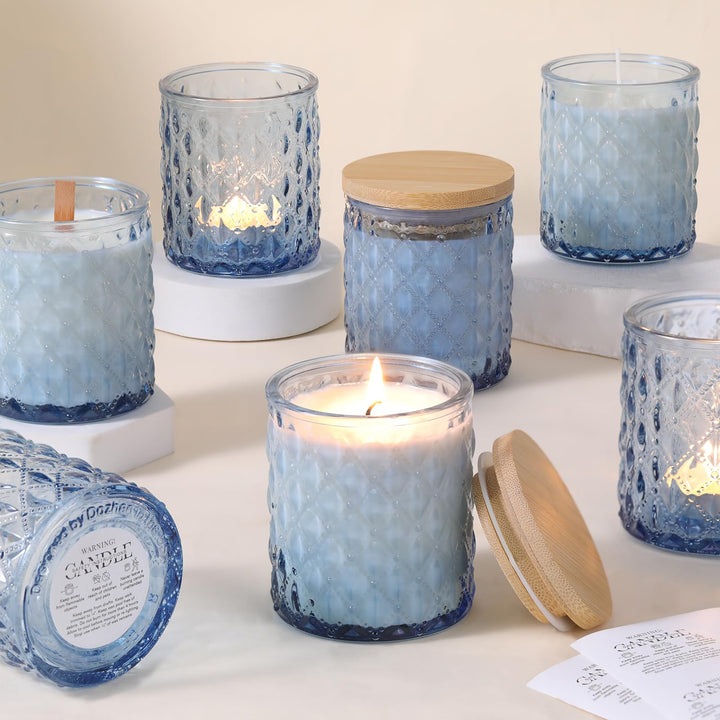 LETINE 6 Stück Blau Kerzengläser aus Glas, 200ml Kerzengläser mit Deckel, Kerzengläser zum Befüllen,
