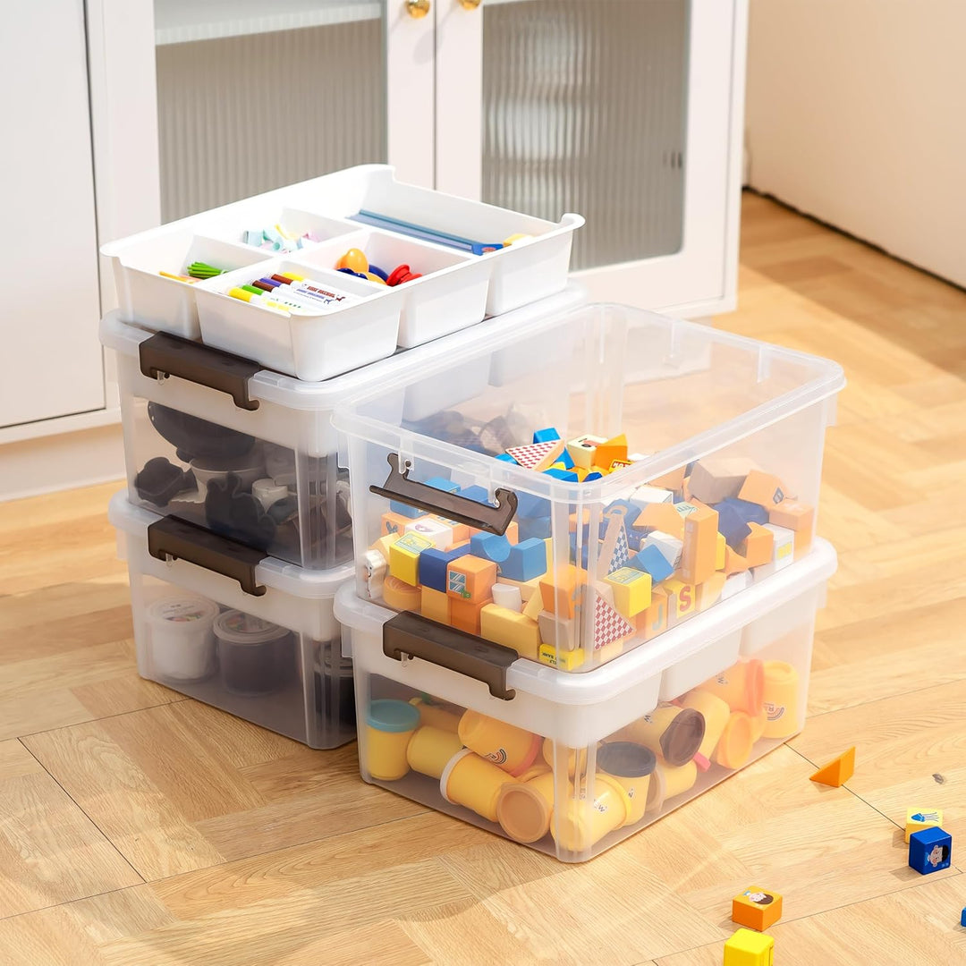 Citylife 2Pack Aufbewahrungsboxen mit Deckel, 16L aus Kunststoff mit abnehmbarem Tablett, Verstärkte