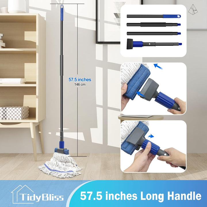 Bodenwischer Wischmopp, Wischer Boden mit 146 cm Langem Stiel, Microfaser Nass-Trocken-Mopp Haushalt