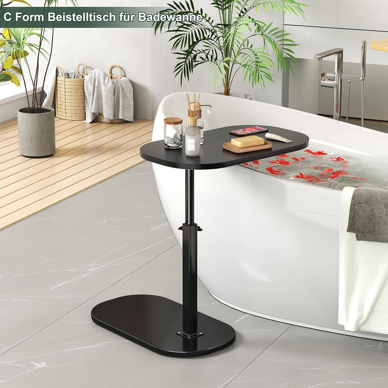 YUTVCZO Beistelltisch C Form, Klein Couchtisch Holz Sofatisch Höhenverstellbar, C Form Beistelltisch