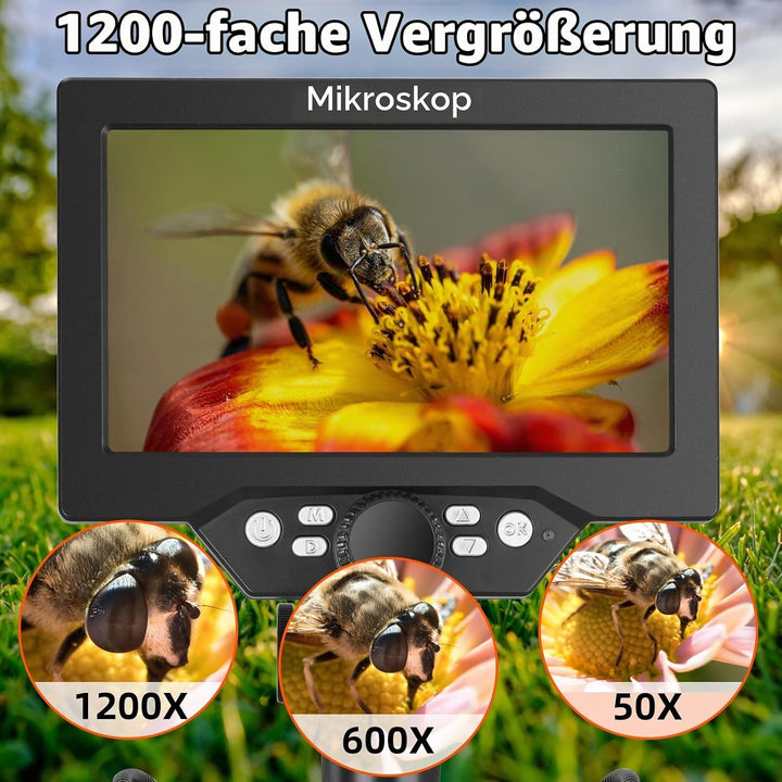 Koolertron LCD Digital Mikroskop, 7 Zoll 1080P USB Mikroskop mit Licht und Fernbedienung, Mikroskopk