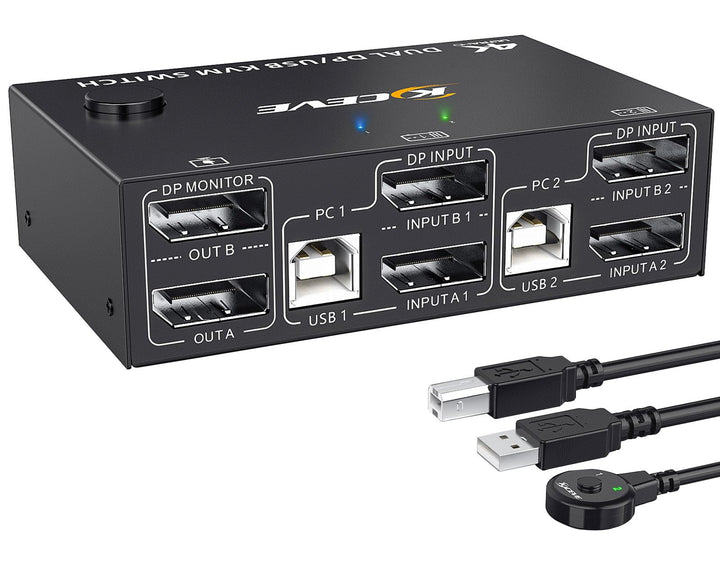 Displayport KVM Switch 2 PC 2 Monitore, KVM Switch 4K@144Hz 8K@30Hz, Dual Monitor KVM Switch Display