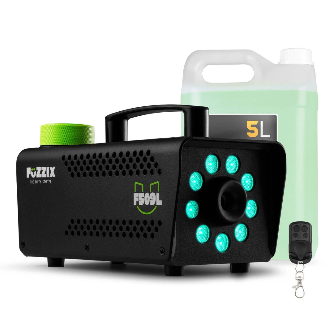 Fuzzix F509L Nebelmaschine Mini mit LED Lichteffekt und 5 Liter Nebelfluid, 500 Watt mit Fernbedienu