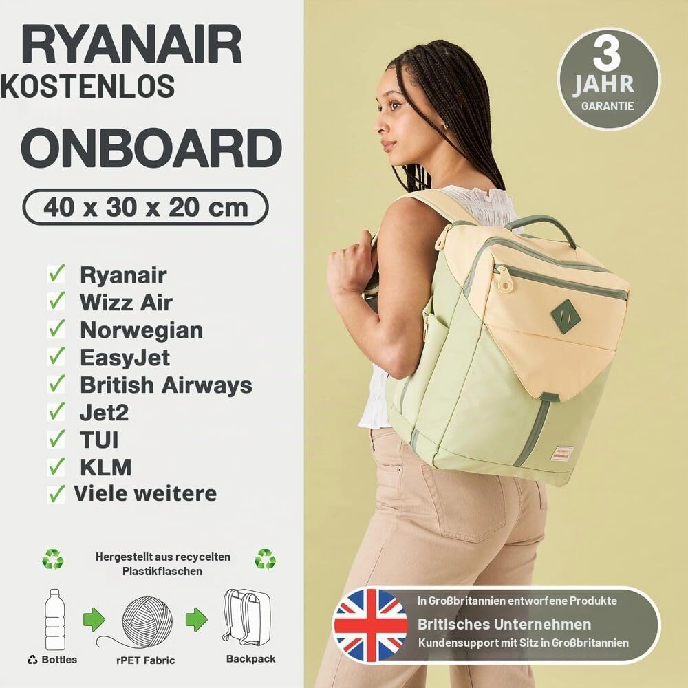 Cabin Max Handgepäck-Rucksack 40x30x20 Ryanair Reiserucksack für Flugzeug 24L Lemongrass, 24L Lemong