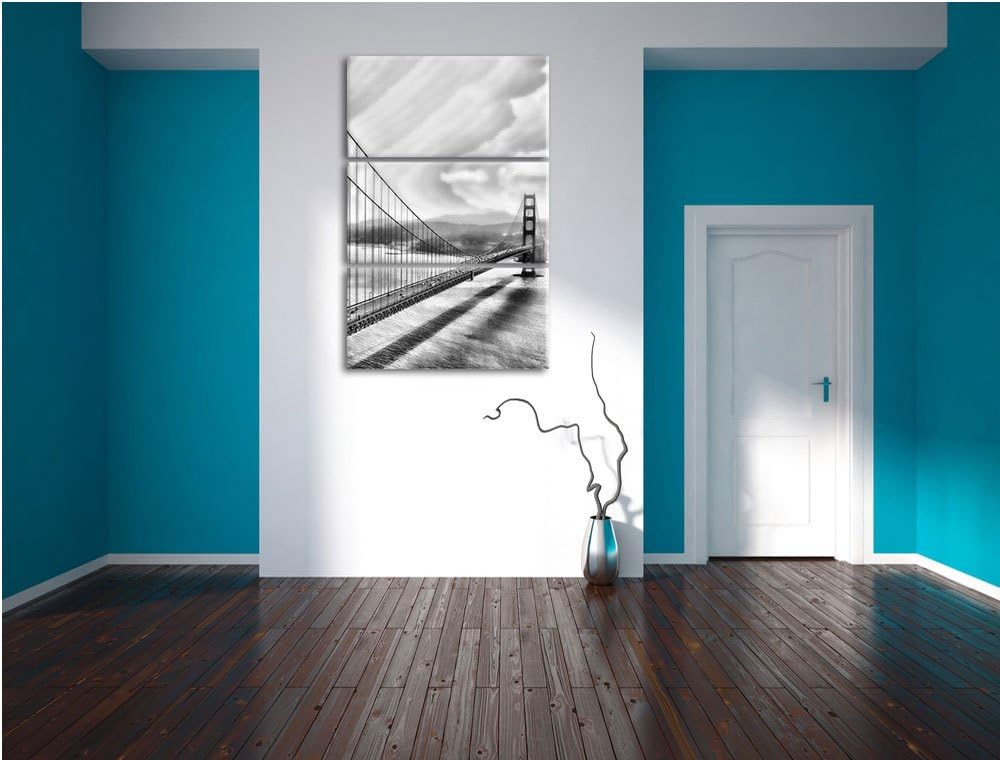 Pixxprint Golden Gate Bridge, San Francisco / 3-Teilig/Gesamtmass 120cm Leinwandbild bespannt auf Ho