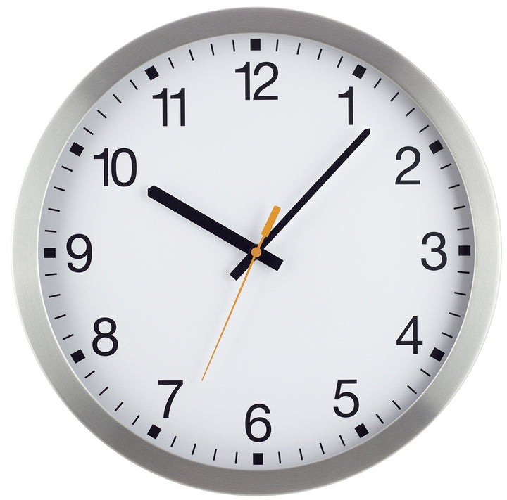 Eurotime Funkwanduhr, 35 cm, Aluminiumgehäuse, Echtglas, klares 12-Zahlen Zifferblatt, Wanduhr für W